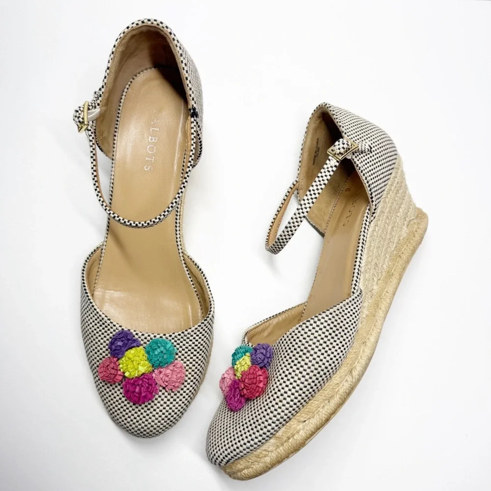 Talbots Lyndsay D’Orsay Pom Two Tone Cotton Espadrille Wedges